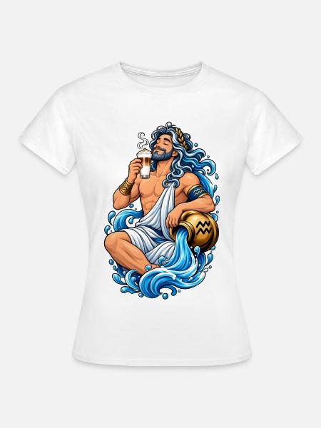 Wassermann mit Latte Macchiato - Frauen T-Shirt - Weiß