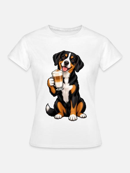 Entlebucher Sennenhund mit Latte Macchiato - Frauen T-Shirt - Weiß