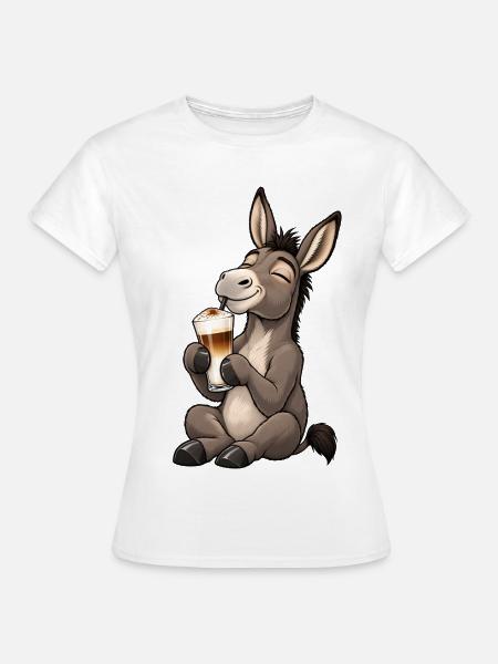 Esel mit Latte Macchiato - Frauen T-Shirt - Weiß