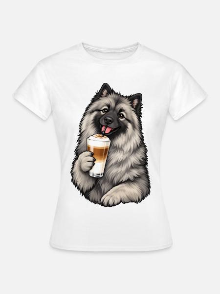 Keeshond mit Latte Macchiato - Frauen T-Shirt - Weiß