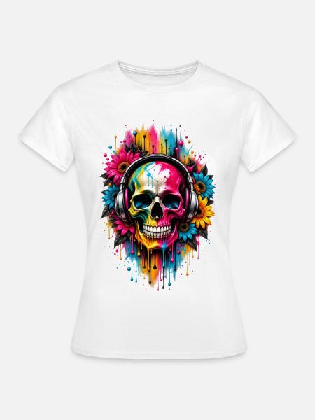 NEON BEATS – Skull in Color - Frauen T-Shirt - Weiß