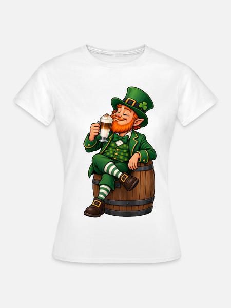 Leprechaun mit Latte Macchiato – Irischer Kaffee - Frauen T-Shirt - Weiß