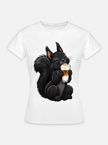Schwarzes Eichhörnchen mit Latte Macchiato - Frauen T-Shirt - Weiß