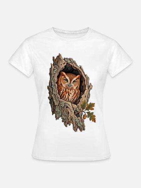 Östliche Kreischeule in einer Eichenhöhle - Frauen T-Shirt - Weiß