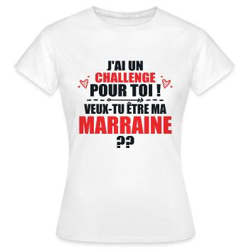 Nouveau Challenge Veux-tu être ma Marraine? - T-shirt Femme - blanc - Devant - AI Model Female 172 dark (172cm)