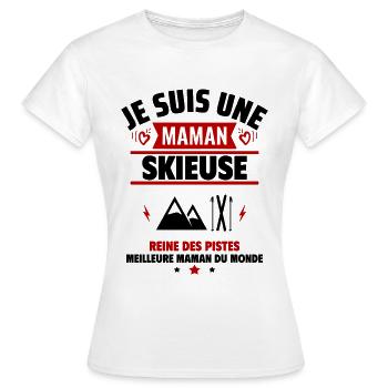 Je suis une maman skieuse, cadeau fête des mères - T-shirt Femme - blanc - Devant - AI Model Female 172 dark (172cm)