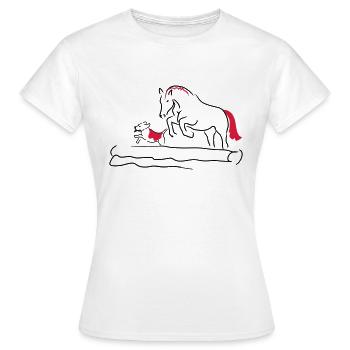 Springpferd mit Hund - Frauen T-Shirt - Weiß - Vorne - AI Model Female 172 dark (172cm)
