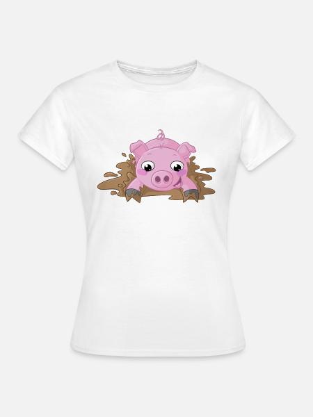 Planschendes Comic Schweinchen - Frauen T-Shirt - Weiß