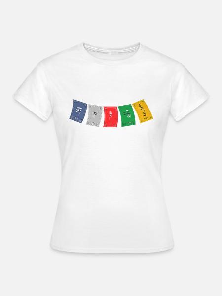 OM MA NI PADME HUM - Prayer Flags 5 - Frauen T-Shirt - Weiß