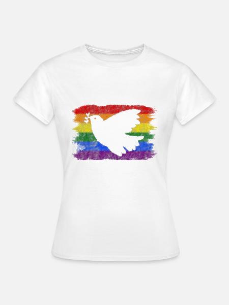 Regenbogen Flagge Friedenstaube - Frauen T-Shirt - Weiß