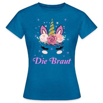 Damen JGA Geschenk Junggesellenabschied Die Braut - Frauen T-Shirt - Antikblaues Saphir meliert - Vorne - AI Model Female 172 dark (172cm)