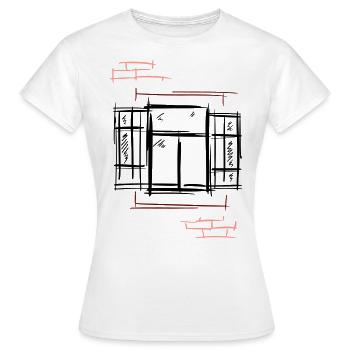 Old antique window with shutters, brick wall - Women's T-Shirt - white - Front - AI Model Female 172 dark (172cm)