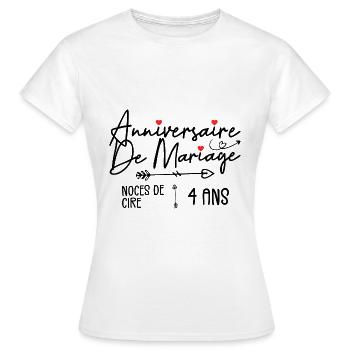 Anniversaire de mariage 4ans - Noce de Cire 4 ans - T-shirt Femme - blanc - Devant - AI Model Female 172 dark (172cm)