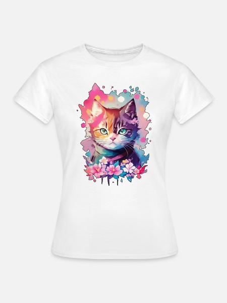 Einzigartige Pastelfarbende Wasserfarben Katze - Frauen T-Shirt - Weiß