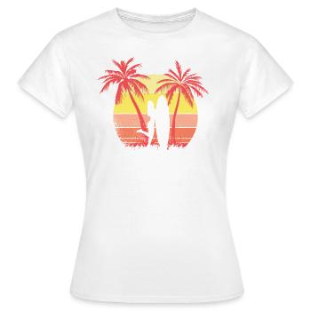 Surfing Board Girl Pose Pose Sunset Sunset 80s - T-shirt Femme - blanc - Devant - AI Model Female 172 dark (172cm)