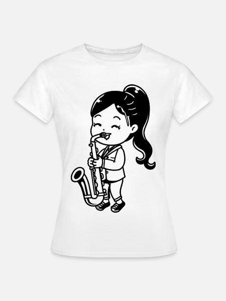 Cartoon Saxophon Mädchen - Frauen T-Shirt - Weiß