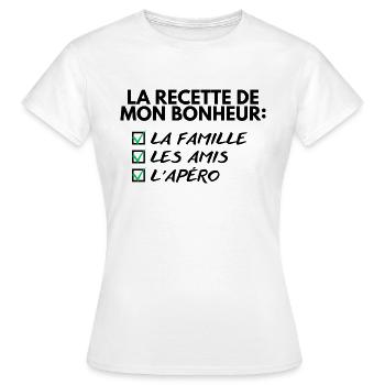 La recette de mon bonheur la famille les amies… - T-shirt Femme - blanc - Devant - AI Model Female 172 dark (172cm)