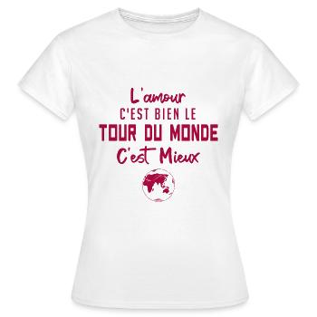 l'amour c'est bien le tour du monde c'est mieux - T-shirt Femme - blanc - Devant - AI Model Female 172 dark (172cm)