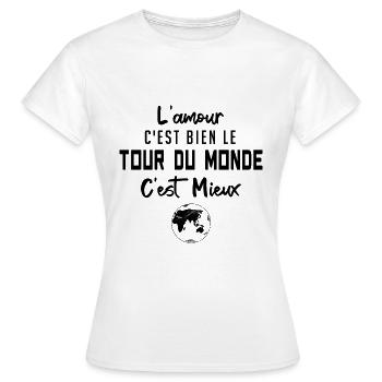 l'amour c'est bien le tour du monde c'est mieux - T-shirt Femme - blanc - Devant - AI Model Female 172 dark (172cm)