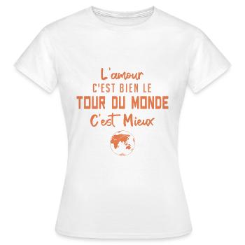l'amour c'est bien le tour du monde c'est mieux - T-shirt Femme - blanc - Devant - AI Model Female 172 dark (172cm)