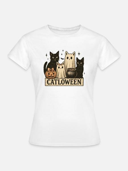 Catloween - Halloween Katzen Design - Frauen T-Shirt - Weiß