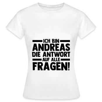Prénom Andreas - T-shirt Femme - blanc - Devant - AI Model Female 172 dark (172cm)