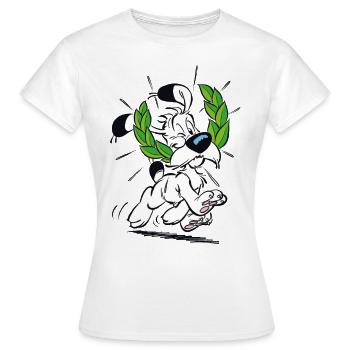 Asterix & Obelix Idefix Mit Lorbeerkranz - Frauen T-Shirt - Weiß - Vorne - AI Model Female 172 dark (172cm)