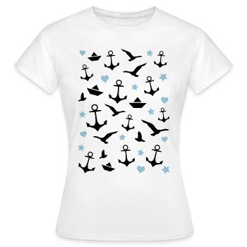 maritim pattern anchors - Women's T-Shirt - white - Front - AI Model Female 172 dark (172cm)