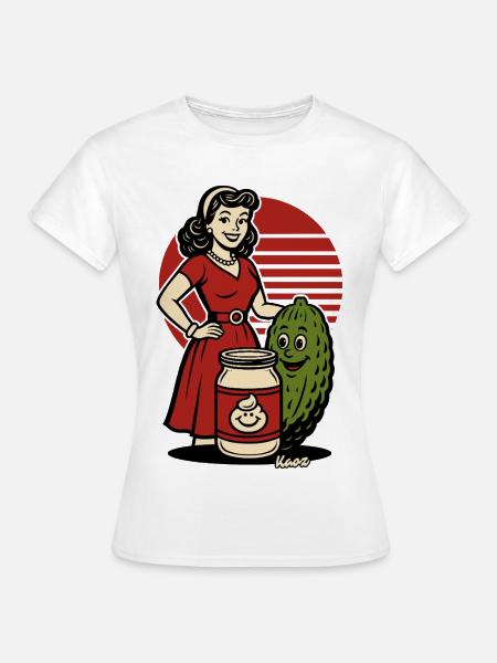 Retro Homemaker mit Gurkenglas - Frauen T-Shirt - Weiß
