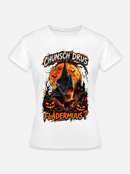 Schweizer Halloween Fledermaus im Kürbiswald - Frauen T-Shirt - Weiß