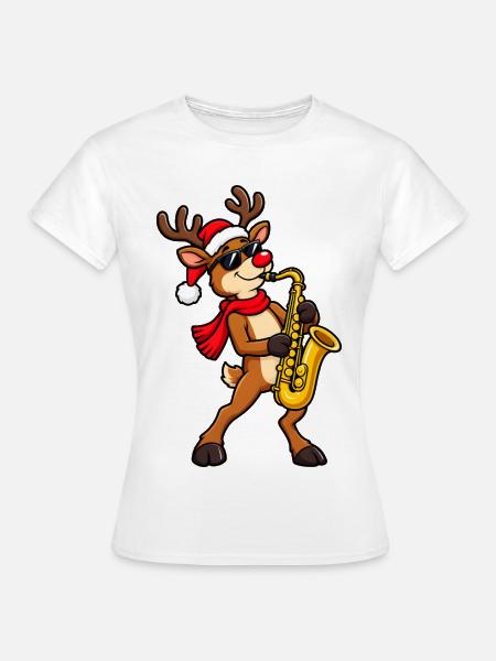 Rentier mit Saxophon - Frauen T-Shirt - Weiß