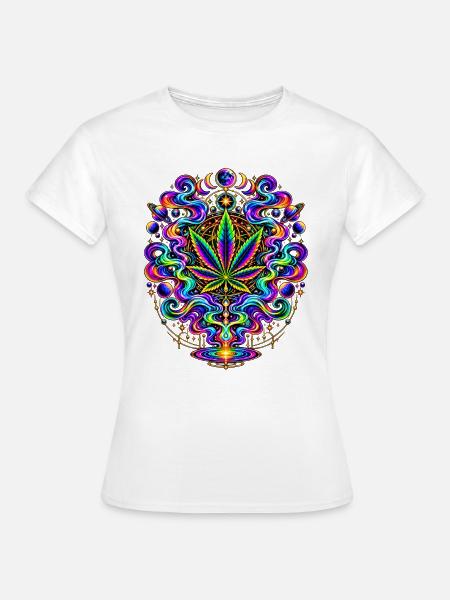 Psychedelisches Hanfblatt Feuerwerk - Frauen T-Shirt - Weiß