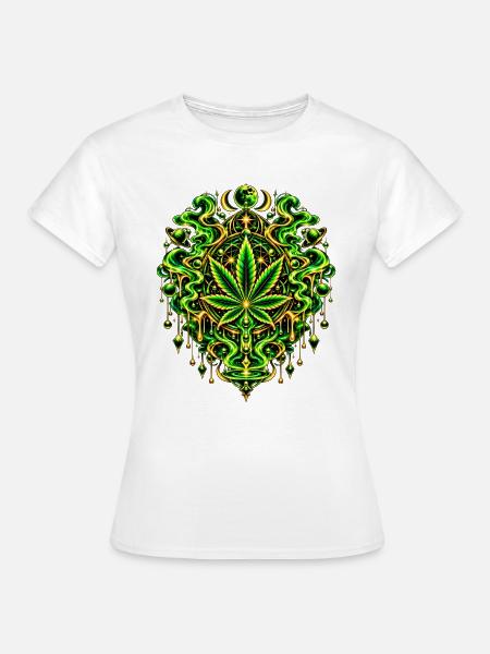Grünes Cannabisblatt Mandala - Frauen T-Shirt - Weiß
