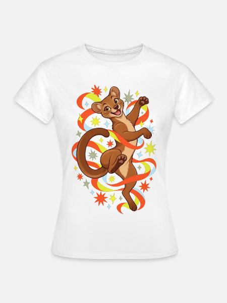 Fossa mit bunten Bändern und Farbfunken - Frauen T-Shirt - Weiß