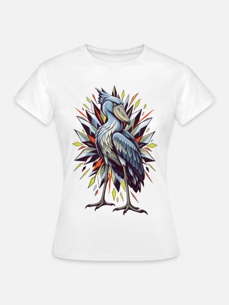 Schuhschnabel mit geometrischer Funkenblüte - Frauen T-Shirt - Weiß