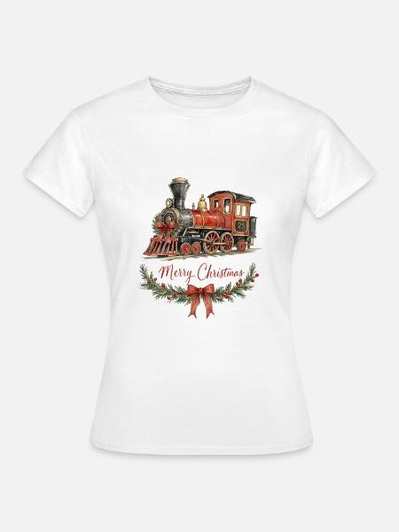 Aquarell Weihnachtszug mit Kranz - Frauen T-Shirt - Weiß