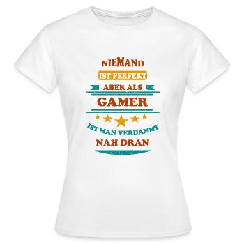 Niemand ist perfekt Gamer Retro - Frauen T-Shirt - Weiß - Vorne - AI Model Female 172 dark (172cm)