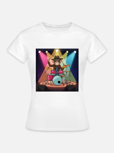 Lustiger Affe am Schlagzeug - Frauen T-Shirt - Weiß