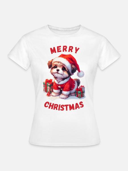 Cute Christmas dog with Christmas gifts - Women's T-Shirt - white