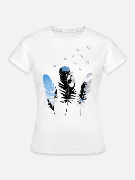 Federn, Natur, Himmel und Vögel; Federn T Shirt - Frauen T-Shirt - Weiß