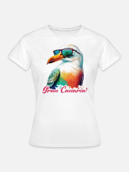 Gran Canaria Urlaub bunte Möwe mit Sonnenbrille - Frauen T-Shirt - Weiß