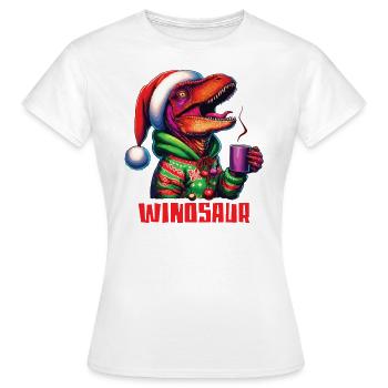 Winosaur Dino Raptor Velociraptor drinks mulled wine - Women's T-Shirt - white - Front - AI Model Female 172 dark (172cm)