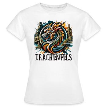 Drache Drachenkopf Logo Ruine Drachenfels - Frauen T-Shirt - Weiß - Vorne - AI Model Female 172 dark (172cm)