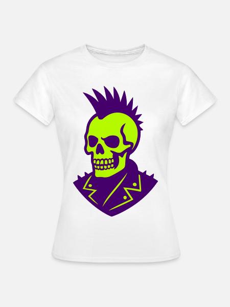 Punk Skull Illustration auf Neon - Frauen T-Shirt - Weiß