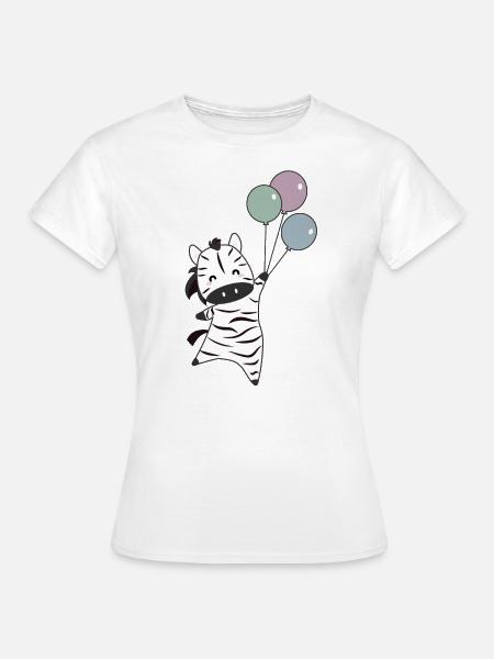 Zebra fliegt mit Ballons nach oben süße Tiere - Frauen T-Shirt - Weiß
