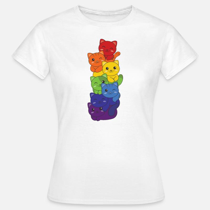 Rainbow Flag Pride LGBTQ Mignon Cat Stack - T-shirt Femme - blanc