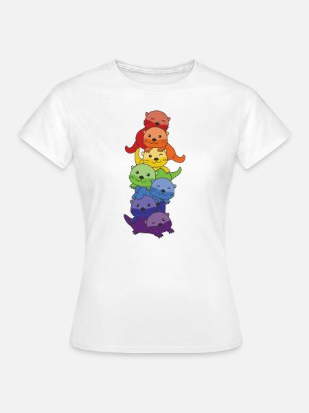 Regenbogen Flag Pride LGBTQ süßer Otter Stapel - Frauen T-Shirt - Weiß