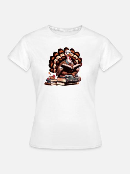 Thanksgiving Lese Truthahn Bücherfreund Buch - Frauen T-Shirt - Weiß