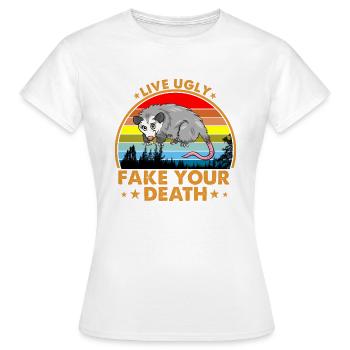 Live Ugly Fake Your Death Vintage Retro Opossum - T-shirt Femme - blanc - Devant - AI Model Female 172 dark (172cm)