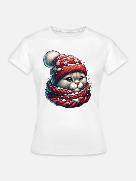 Winter Katze Schneefall - Frauen T-Shirt - Weiß